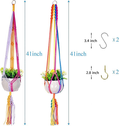 Rainbow Macrame Plant Hangers Indoor Outdoor, Different Size Flower Pot Holder Hanging Plant Holder for Windows Garden Boho Home Decor
