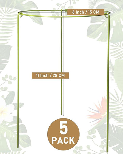 5-Pack Heavy Duty Plant Support Stakes, Metal Plant Ring Cages for Indoor Outdoor Plants, Adjustable Garden Stakes for Peonies, Monstera, Pothos, Hydrangea, Vines & Potted Plant (6" W x 11" H)