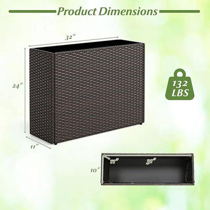Giantex Wicker Raised Garden Bed, 32”x11”x24”, Rectangular Garden Planter Box w/PE Rattan, Liner Fabric, Wicker Patio Elevated Raised Bed for Vegetable Flower Herb Porch Balcony