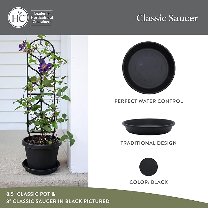 The HC Companies Flower Pot Saucers - Plastic Plant Saucer for Outdoors & Indoors - Traditional Design Plant Pot Trays for Water Drainage - Durable & Stylish Round Plant Tray (17.5-inch Black)