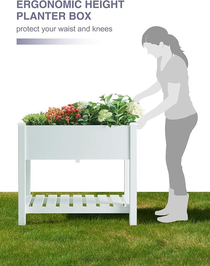Psilvam Raised Garden Bed (4'x2') - 34 Inch Tall Poly Lumber Planter Box with Storage Shelf & Waterproof Tarp, No Assembly Required, Rot Resistant & Zero Maintenance for Vegetables, Flowers