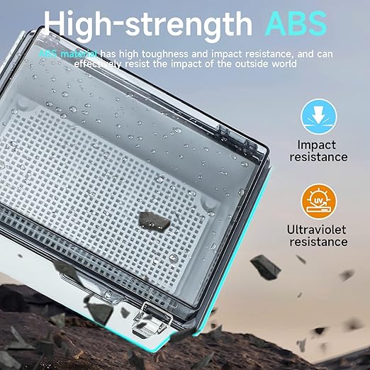 Small Waterproof Electrical Junction Box，IP67 Waterproof Clear ABS Plastic Enclosure Boxes for Outdoor Garden with Hinged Cover, Mounting Plate, Wall Brackets, Cable Glands (8.7"x6.7"x4.3" Clear)