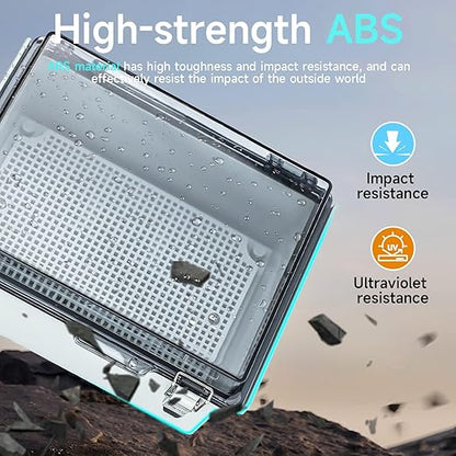 Waterproof Electrical Junction Box，IP67 Waterproof Clear ABS Plastic Enclosure Boxes for Outdoor Network Enclosure with Hinged Cover, Mounting Plate, Wall Brackets, Cable Glands (11.4"x7.5"x5.5")