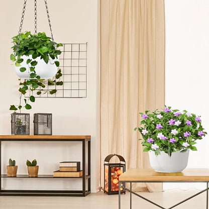 White Hanging Planters for Indoor Outdoor Plants, Set of 2 8.8 Inch Self-Watering Hanging Pots with Drainage Hole & Plug II Screw-in Hooks II