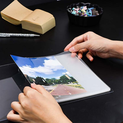 Discbound Photo Album with Clear PET Cover 20 Sheets Clear PP Sleeves 7 Discs Bound Organizer Left Side Open Pockets for Cash Money Stickers Photos Cards (7 Rings 1 Pocket)