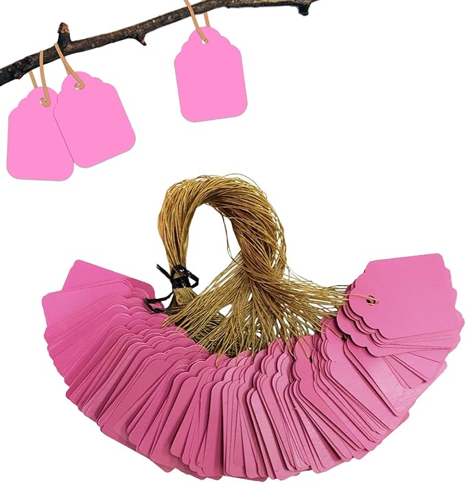 BEADNOVA Plant Hanging Tags 100pcs Tags with String Reusable Plant Labels Markers Plastic Garden Signs Garden Markers for Outdoor (2 Inch, Pink)