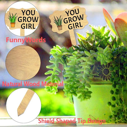 Funny Wooden Plants Markers Wood Plants Labels Stake Funny Wooden Plants Decor Tags for Indoor Outdoor Garden Plants Home Decoration
