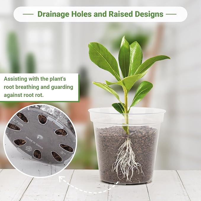 GREANER 5 Inch 30 Packs Clear Plant Pots, Transparent Plastic Plant Pots for Indoor Outdoor Plants, Nursery Pots & Seed Starting Pots with Drainage Holes and 20 Pcs Plant Labels