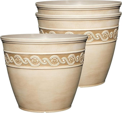Classic Home and Garden Corinthian Round Planter, 8", Desert Tan (3 Pack)