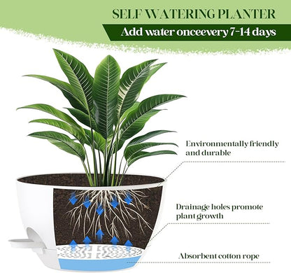2 Pack 10 Inch Self Watering Hanging Planters for Indoor Plants, Large White Plastic Hanging Pots with Chains for Outdoor Patio Garden Home Decor (White)