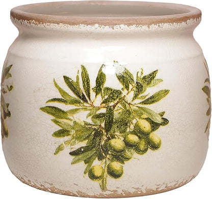 Flower Pots, Vintage Ceramic Planters for Indoor Plants, 6.29'' Plant Pots with Drainage, French Country Lavender Vase & Planters, Antique Home Room Decor, Olive Green