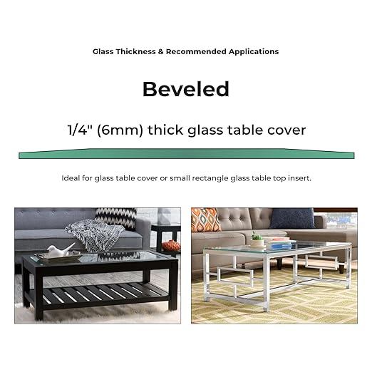 Custom Cut Glass 1/4" Thick - Clear Tempered Glass Cut to Size - Rectangle Replacement for Table Tops, Shelves, Windows with Bevel Edge