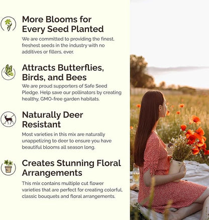 Eden Brothers California Wildflower Mixed Seeds for Planting, 10 lb, 4,800,000+ Seeds with Black Eyed Susan, Shasta Daisy | Attracts Pollinators, Plant in Spring or Fall, Zones 3, 4, 5, 6, 7, 8, 9, 10
