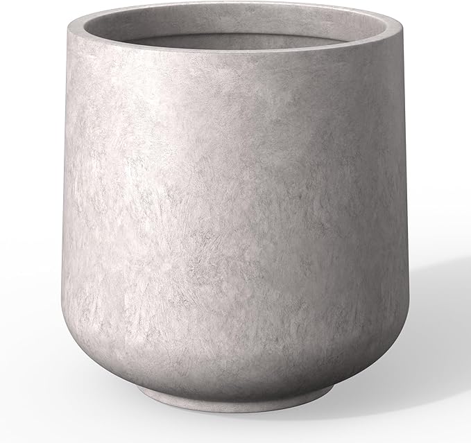 Kante 15.3" Dia Round Concrete Planter, Outdoor Indoor Large Plant Pots Containers with Drainage Hole and Rubber Plug for Home Garden Patio, Light Gray
