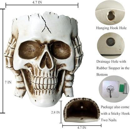 Skull Wall Planter for Home Décor, Hanging Skull Vase Unique Face Flower Pot Head Planters, White Resin Skeleton Gothic Planter for Indoor Outdoor Plants Decorations
