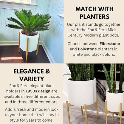 Fox & Fern Bamboo Plant Stand — 11.8 Inch Fixed Size Wooden Mid Century Planter Stand for Indoor Planters (Not Included) - Large Flower Pot Holder for Indoor Big Pots - Plug In Design - Bamboo