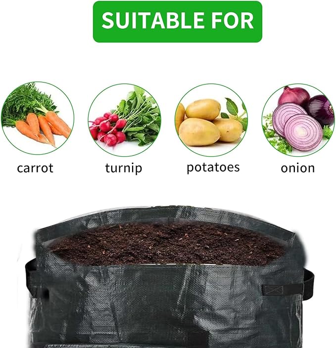 2Pack 10 Gallon Grow Bags with Window to Harvest - Potato Grow Bags with Flap and Handles - Thickened Fabric Pots - Large - Tomato Vegetables Grow Bags with Harvest Window