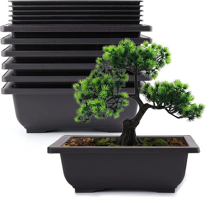 Yesland 6 Pack Bonsai Training Pots - 9 Inches Classic Deep Humidity Trays with Built in Mesh - Plastic Square Pot & Bonsai Plants Growing Pots