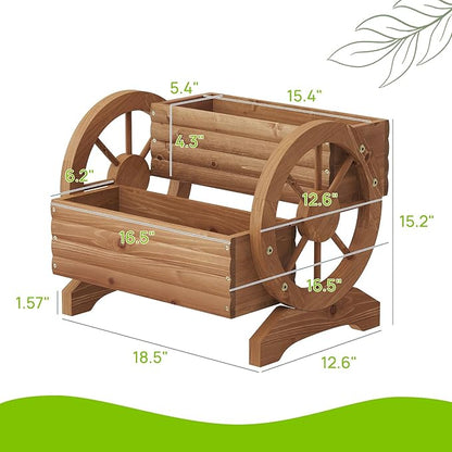 Wooden Wagon Planter Outdoor Flower Cart with Wheels Garden Planter, Decor Planter for Patio Balcony Decoration Succulent Flower Pot for Indoor Backyard Balcon Yard Decor planters (Brown)