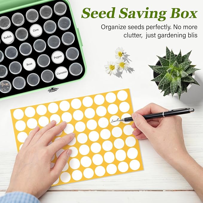 Seed Storage Box Organizer - Metal Garden Seed Storage Container Kit with 60 Vials, 30 Plant Tags, 20 Envelopes, Funnel & Labels - Moisture-Proof Seed Bank for Long Term Storage