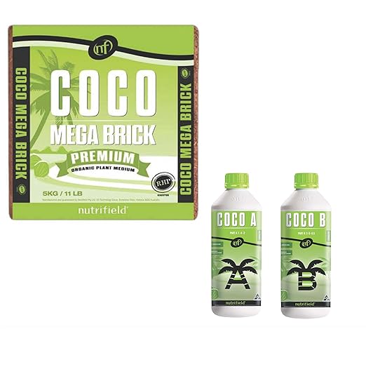 Nutrifield Coco Coir Mega Brick + Coco A&B Liquid Plant Nutrients 500ml
