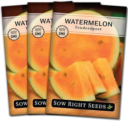 Sow Right Seeds - Tendersweet Watermelon Seeds for Planting - Non-GMO Heirloom Seeds to Plant a Home Vegetable Garden - Unique Orange Flesh Melon - Sweet Summer Treat to Grow Outdoors (3)