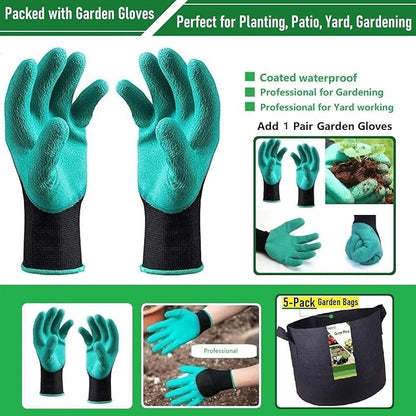 5-Pack 7 Gallon Thickened Plant Grow Bags (14x12 inch) Fabric Plant Pots for Tomato,Potato Planter Bags,Herbs Veggies Planters,Flower Pot,Garden Pot,Barrel Planter,Plant Container W/ Gardening Gloves