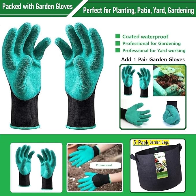 5-Pack 10 Gallon Thickened Plant Grow Bags (16x12 inch) Fabric Plant Pots for Tomato,Potato Planters,Herbs Veggies Planter Bag,Flower Pot,Garden Pot,Barrel Planter,Plant Container W/ Gardening Gloves