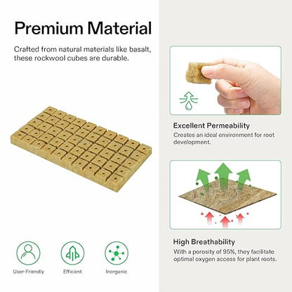 VIVOSUN 1" Rockwool Cubes, 200 Plugs Stonewool Starter Grow Cubes for Cuttings, Cloning, Plant Propagation, Seed Starting, Hydroponic Grow Media for Vigorous Plant Growth