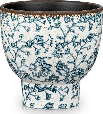 5.5 Inch Vintage Flower Pot, Blue and White Plant Pot Large Ceramic Planters for Indoor Plants Pots with Drainage Retro Planter Pots for Succulents Cactus Herb Snake Plants Outdoor Garden