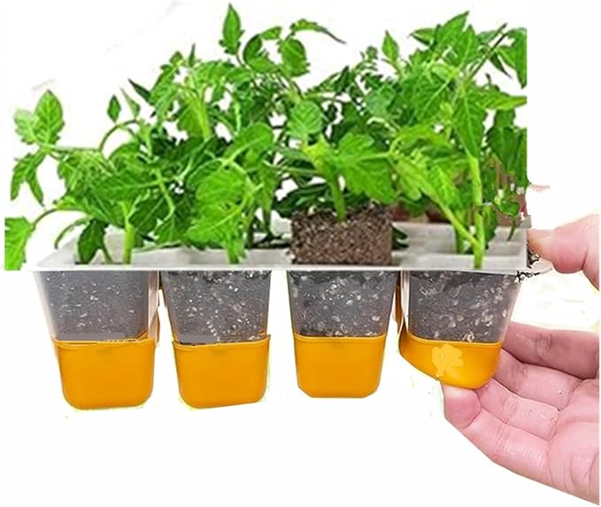 5pcs Seed Starter Tray, Silicone Seeding Starter with Pop-Out Cells (60 Cells in Total), Plant Growing Trays for Seed Starter, Indoor Seeding Planting Growing(5PCS,Orange)