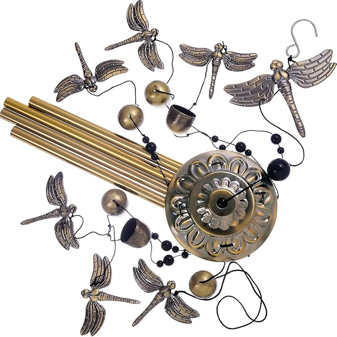 Garden Dragonfly Wind Chimes Outdoor Decor - With 4 Tubes 6 Bells 7 Dragonflies Mobile Romantic Wind Catcher, Dragonfly Windchimes for Home, Xmas Mom Gifts, Festival, Balcony, Garden Decoration