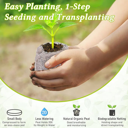 Legigo 100 PCS 30mm Peat Pellets Seed Starter Soil, Compressed Seed Starting Pods Plant Starter Soil Pods Plugs for Seedlings, Peat Pods for Starting Seeds, Herbs Tomatoes Flowers and Vegetables