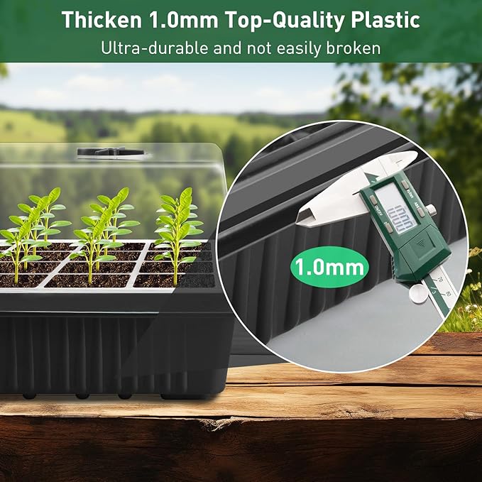 YAUNGEL Seed Starting Trays, XL Thicken Seed Starter Tray Kit with Humidity Dome Durable Growing Trays for Greenhouse & Gardens, 4 Pack 160 Cells, Black