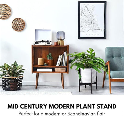 Fox & Fern Bamboo Plant Stand — 11.8 Inch Fixed Size Wooden Mid Century Plant Stand for Indoor Planters (Not Included) - Raised Flower Pot Holder for Indoor Big Pots - Plug In Design - Dark Bamboo