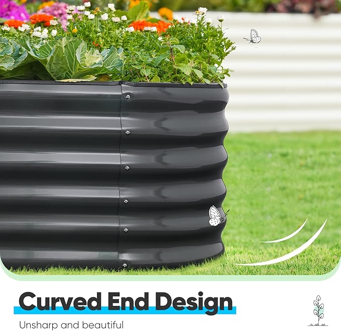 Quictent Galvanized Raised Garden Bed Kit, 6x3x1.5 ft Oval Metal Planter Box Tall for Vegetables Outdoor Backyard, Strengthened by Crossbar, Dark Gray