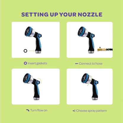 Hose Nozzle [Blue] Heavy Duty Hose Sprayer With 10 Adjustable Watering Patterns. Thumb Control Design, Comfortable Ergonomic Grip, Garden Hose Nozzle for Watering Plants & Lawns/Fun showers/Cleaning