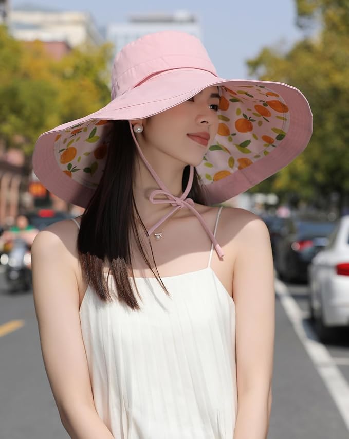 Wide Brim Women Sun Hat Summer Beach Bucket Fishing Hats Metal Wired Edge Packable UV Protection for Hiking Garden Travel