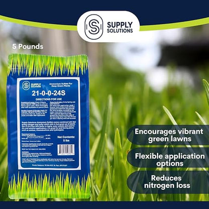 Supply Solutions Ammonium Sulfate Fertilizer 21-0-0 +24% Sulfur for Deep Green Plants - Soil Acidifier for Flowers, Trees, Lawn, Acid Loving - Sulfur for Plants Hydrangea Fertilizer (5 Pounds)
