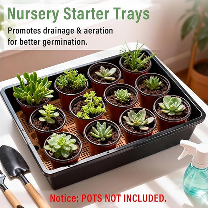 5 Pack Nursery Pots Trays with Removable Mesh Drainage Mat, Plastic Seed Starter Trays (17"x12"x3.5") with Drainage Hole, Propagation Kit for Seedlings, Microgreens, Plant Germination (Black)