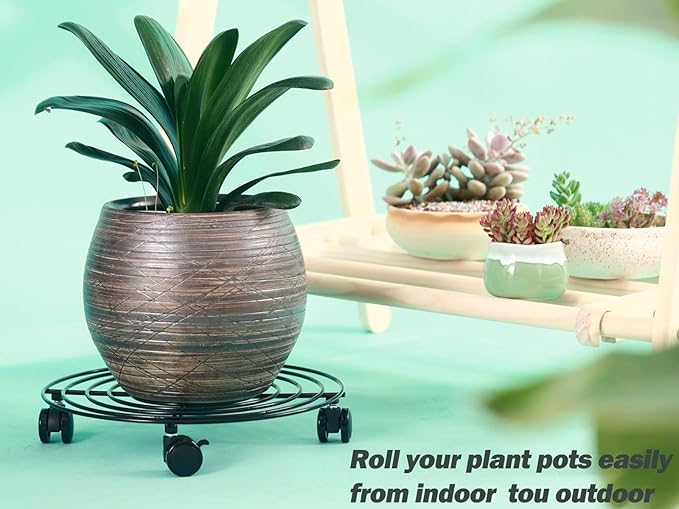 5 Packs 15.8 Inches Metal Plant Caddy with Wheels Extra-large Rolling Plant Stands Heavy-duty Wrought Iron Plant Roller Base Pot Movers Indoor Outdoor Plant Dolly with Casters Planter Tray Coaster