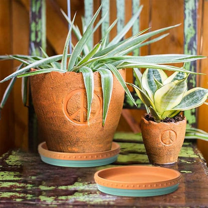 YBX 8-inch Plant Saucer Premium Terracotta Saucer Round Ceramic Plant Trays, Pack of 2 (Turquoise/Terracotta)