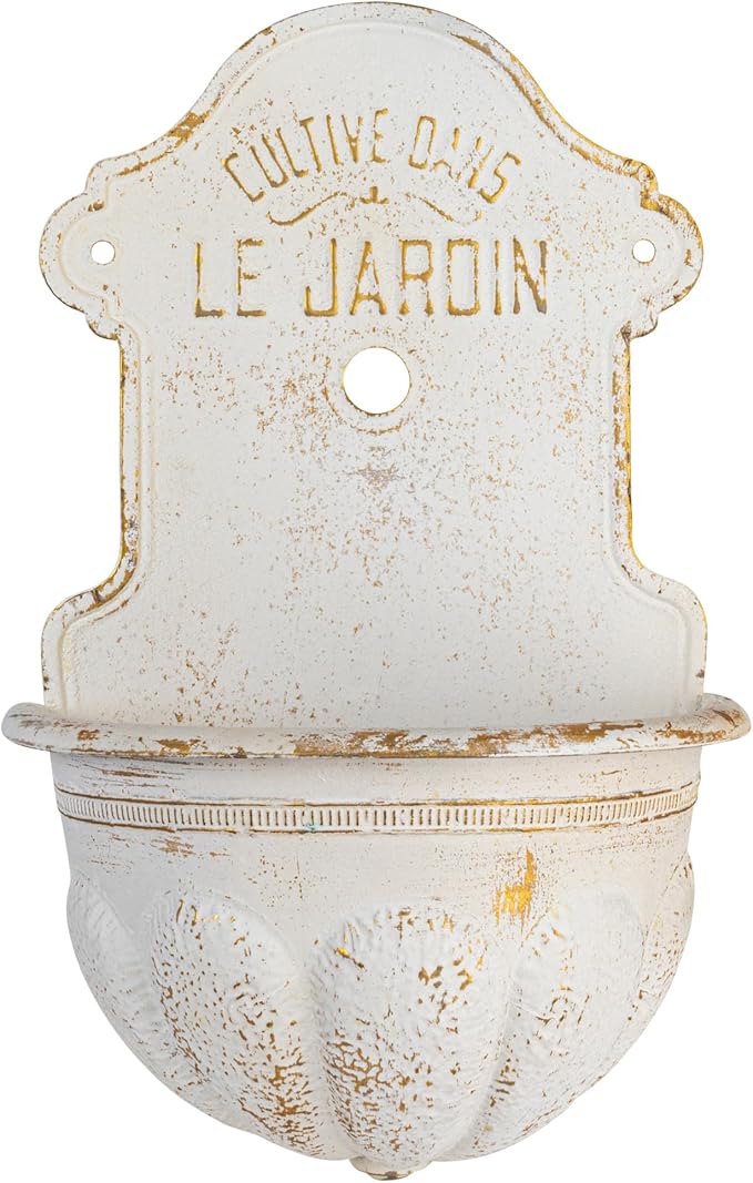 Creative Co-Op Metal Wall-Mounted Planter with Distressed Finish, White
