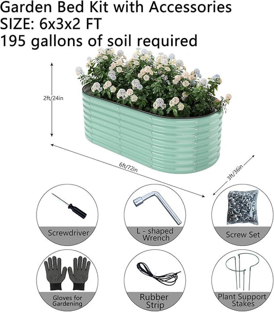 Garden Box Raised Flower Bed Galvanized Metal Planter Round Raised Garden Bed Kit for Gardening Outdoor 1PC Green 6X3X2FT