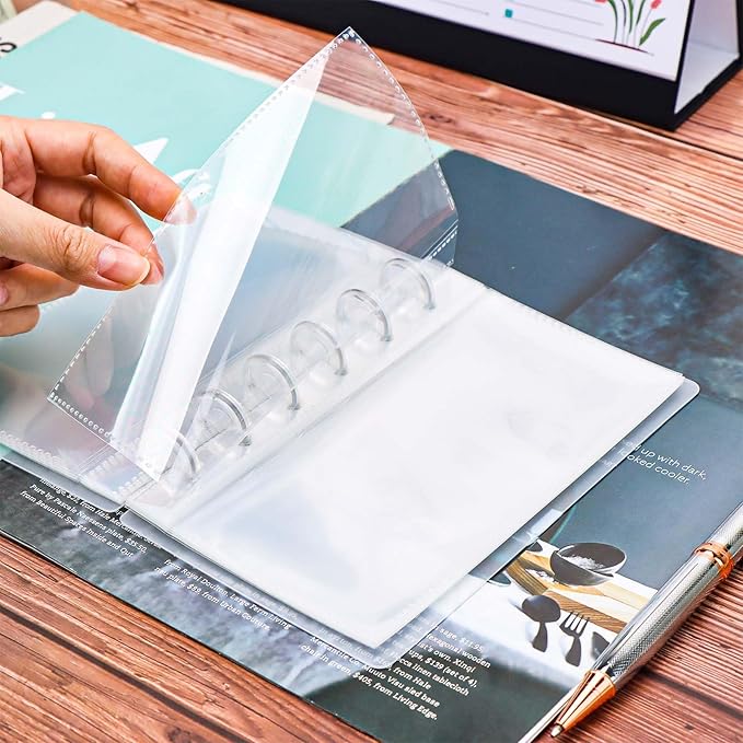 Discbound Photo Card Album with Frosted PP Cover 20 Sheets Clear PP Sleeves 6 Discs Bound Organizer Storage Book for Cash Money Stickers Photos Cards (6 Rings 1 Pocket)