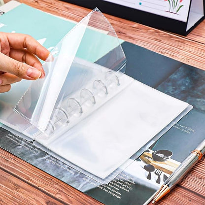 Discbound Photo Card Album with Frosted PP Cover 20 Sheets Clear PP Sleeves 6 Discs Bound Organizer Storage Book for Cash Money Stickers Photos Cards (6 Rings 1 Pocket)