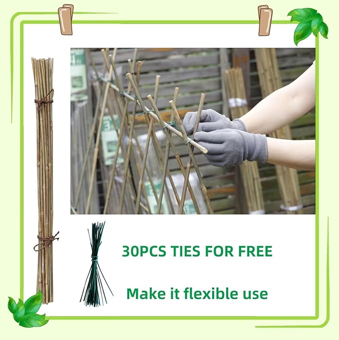 50PCS Bamboo Stakes Bamboo Poles Eco-Friendly Bamboo Support Plant Stakes for Tomato, Bean, Flowers,Trees Potted and Climbing Plant Natural Garden Stakes with 30 Pieces Green Twist Ties(3.0FT)