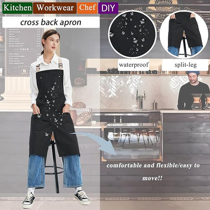 Pottery Apron Split Leg Waterproof Unisex Crossback Apron with Large Pockets
