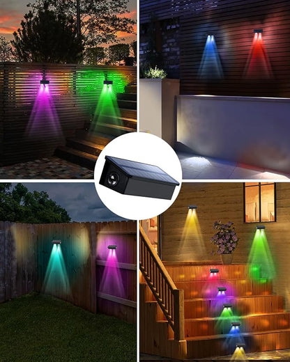 8 Pack Color Changing Solar Powered Fence Lights Outdoor Decorative LED Waterproof Yard Lamps for Outside Wall, Deck, House Patio, Rail, Stair, Backyard, Pool, 7 Colorful Modes, 1-Min Installation