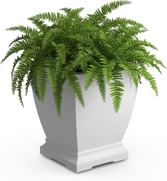 Mayne Inc. Acadia 18in Planter - White - 14.5in x 14.5in x 18in - Polyethylene Planter with Built-in Water Reservoir (5915-W)